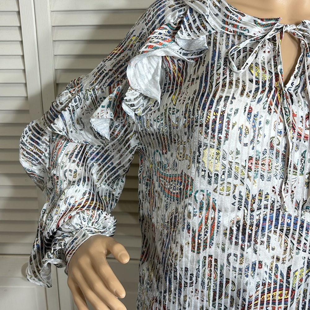 MAJE Boho Ruffled Loodie Striped Paisley Blouse Large - Picture 3 of 14